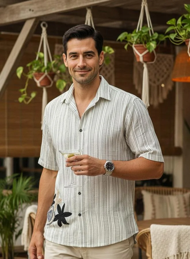 ترولوم قميص قطن مخطط بقصة مريحة للرجال